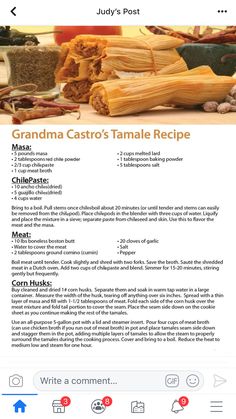 the recipe for grandma castro's tamale recipe is shown on an iphone screen