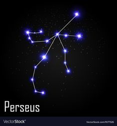 the zodiac sign perseus with bright blue stars on a dark sky background illustration