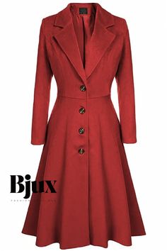 Bjux - Chaqueta casual de manga larga Long Peacoat, Trench Coat Dress, Middle Age Fashion, Single Breasted Coat, Long Trench, Long Trench Coat, Belted Trench Coat, Red Coat, Long Sleeves Coats