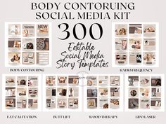 the body contouring social media kit is shown in black and white, which includes several