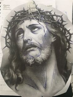 a drawing of jesus wearing a crown of thorns