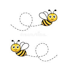 two bees flying in the air with dotted lines around them