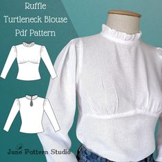 Beginner fiendly,easy to follow with photo instructions Turtle Neck Sewing Pattern, Sew Turtleneck, Turtleneck Sewing Pattern, Ruffle Turtleneck, High Neck Pattern, Blouse Pattern Free, Backless Turtleneck, Sewn Clothes, Turtleneck Pattern