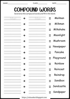 compound words worksheet for the classroom to help students learn how to use them