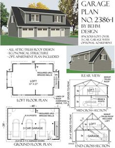 two story garage plans with lofts and living quarters are shown in the above image