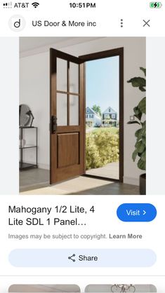 an open door with the words, mahogany 1 / 2 lite, 4 lite and