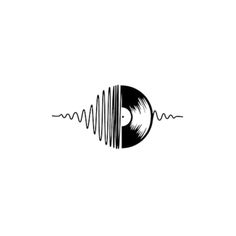 a black and white image of a vinyl record with sound waves coming out of it