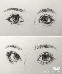 two pictures of the same person's eyes with one eye drawn in black and white