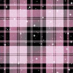 pink and black plaid fabric with stars in the background