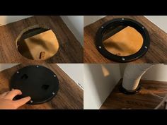 four different views of a toilet with the lid open and showing how to fix it