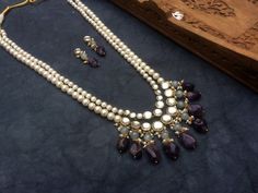 Long Kundan Necklace, Kundan Jewellery Set, Kundan Necklace Set, Necklace Set Indian, Amethyst Stones, Bollywood Wedding, Layered Necklace Set, Kundan Necklace, Popular Jewelry