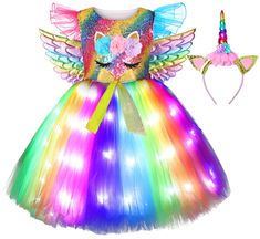 PRICES MAY VARY. Girls Unicorn Costume:1 LED light up unicorn dress,1 unicorn headband and 1 wing,LED light is colorful. Your girl will love it and make her a dazzling presence at the party. (NOTE: Wings withnot lights,unicorn dress is not included battery,please purchase 3 x AAA batteries by yourself) LED Unicorn Dress:Unicorn dress with Rainbow LED lights,your girls will shine like the stars.Set up excellent unicorn costumes for unicorn lovers, and your kids will be the best part of this amazi Rainbow Led Lights, Girls Unicorn Costume, Unicorn Costumes, Unicorn Costume Kids, Girl Unicorn Costume, Shine Like The Stars, Light Up Dresses, Unicorn Wings, Unicorn Costume