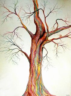 a drawing of a colorful tree with no leaves