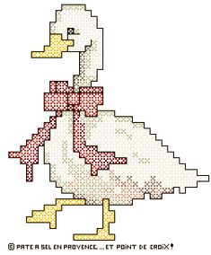 a white duck with a bow on it's neck is shown in the cross stitch pattern