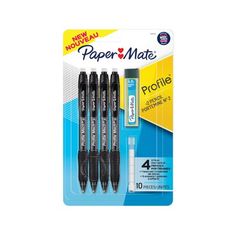 3 pack of paper mate pens with eraser and refill, black on white background