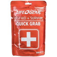 Life+Gear 88-piece Quick Grab First Aid and Survival Kit Packed with 88 useful and valuable medical supplies and survival tools, the Quick Grab First Aid and Survival Kit holds everything you need for life s unexpected events. With durable waterproof fabric, it holds up indoors and outdoors.    What You Get      10 Plastic adhesive bandages     5 Plastic patch bandages     Fabric knuckle bandage     Fabric fingertip bandage     Spot adhesive bandage     2 Gauze dressing pads     Conforming gauze roll     Trauma pad     First aid tape     4 BZK antiseptic towelettes     Insect relief pad     2 First aid cream packs     Nitrile gloves     First aid guide     30 Cotton tip swabs     Survival blanket     Poncho     Compass     Whistle     Magnifying glass     40 Waterproof matches     Mini rol Primitive Survival, Survival Items, Survival Blanket, Survival Quotes, Survival Shelter, Waterproof Pouch, Survival Techniques, Survival Food, Wilderness Survival