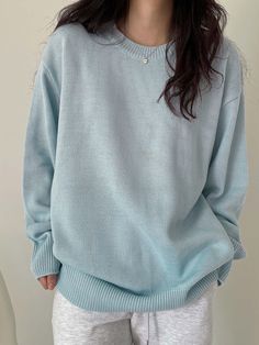 Blue Casual Collar Long Sleeve Fabric Plain Pullovers Embellished High Stretch  Women Clothing Women Sweaters, Drop Shoulder Sweaters, Vest Outfits, Light Blue Sweater, Blue Outfit, Colourful Outfits, Western Outfits, Retro Outfits, Knitwear Women