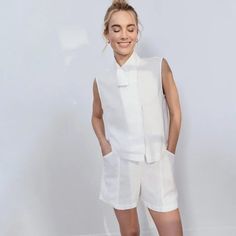 Slip Into Summer Vacay Mode With The Woven Linen Sleeveless Shirt. Made Of 100% European Flax Linen For A Naturally Soft Texture Finish And Lightweight Feel, It’s Made To Carry You From Lounging At Home To Your Next Dreamy Destination. Featuring A Front Color Asymmetrical Neckline With Hidden Snap Closure Design, It’s Perfect For Naptime On The Lounge Chair, To Being That Stylish Weekender (Who Also Enjoys Sleeping In). Made From 100% European Flax And Non Toxic Dyes, The Weave Is Light, Natural Summer Legs, Basic Streetwear, Short Weave, Layered Tank Top, Vacay Mode, Loungewear Luxury, Vacation Outfit, Short Sleeve Hoodie, Grey Crewneck