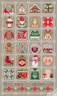 a cross stitch pattern with christmas items on it