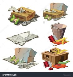 an image of various trash cans and other things in the trash can royaltyvectors