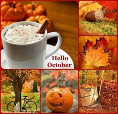 a collage of pictures with pumpkins, leaves and other things to do in october