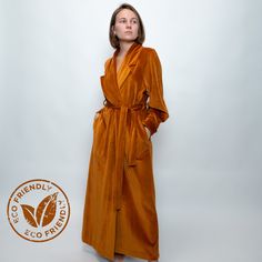 Luxurious long wrap robe. Two pockets and a belt. Collar in classic style. This robe is sewn of high quality fabric. It is 100% cotton velvet. The fabric is produced in a German eco-factory. The quality of this fabric guarantees you multiple washing without the formation of pills on the surface of the fabric. The fabric is also very soft and pleasant to the body. 1920s Glamour, Yellow Costume, Book Fashion, 2023 Clothing, Long Gown Dress, Hollywood Style, Dressing Gown Robe, Pleated Sleeves, Velour Fabric