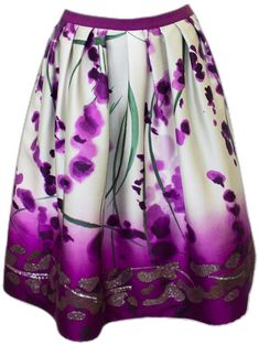 Purple Floral Pattern, Flower Skirt, Late 90s, Purple Silk, Beautiful Watercolor, Watercolor Flower, Purple Floral, Watercolor Print, Flare Skirt