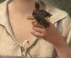 a painting of a woman holding a bird