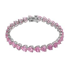 Add dazzling style to your ensemble with this Rosabella Sterling Silver Pink Cubic Zirconia Heart Bracelet. FEATURES Length: 7 in., 8 in. Clasp: safety clasp Width: 8 mm Metal: sterling silver Plating: rhodium Finish: polished Packaging: boxed Imported Nickel freeSTONE DETAILS Stone type: cubic zirconia Total weight: 2/5 ct. Shape: heart Setting: prong Size: 7". Elegant Crystal Heart Bracelet For Valentine's Day, Pink Heart Bracelet For Parties, Crystal Heart Bracelet For Wedding And Valentine's Day, Formal Diamond Heart Bracelet, Valentine's Day Party Bracelets, Wedding Heart Bracelet With Cubic Zirconia For Valentine's Day, Elegant Bracelets For Valentine's Day Party, Pink Heart Bracelet For Valentine's Day Party, Elegant Valentine's Day Bracelets For Party