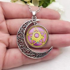 NEW Anime Sailor Moon Glass Hollow Moon Shape Pendant Silver Tone Necklace Sailor Moon Watches, Sailor Moon Necklaces, Hollow Moon, Sailor Moon Jewelry, Moon Glass, Moon Accessories, New Anime, Moon Shape, Moon Shapes