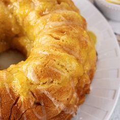 a lemon monkey bread on a white plate