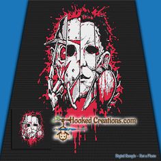 a cross stitch pattern with the image of a person wearing a mask and holding a knife