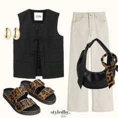 simple outfits with a pop of print✔️✔️✔️  - summer look, leopard print, jeans, sandals, bag, black, beige, ootd Leopard Sandals Outfit Summer, Leopard Sandals Outfit, Leopard Print Sandals Outfit, Leopard Shoes Outfit Work, Leopard Bag Outfit, Summer Trip Outfits, Beige Ootd, Leopard Shoes Outfit, Sandals Outfit Summer