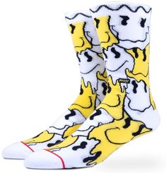 Melted Smiley socks by Pyvot - chic life.com Smiley Face Socks, Smiley Socks, Awesome Socks, Face Socks, Hidden Pocket, Cool Socks, Smiley Face, Arch Support, Air Dry