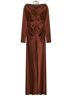 70% Acetato, 30% Seta Fall Gala Ruched Dresses, Ruched Silk Sheath Dress, Fall Evening Dress With Ruched Detail, Luxury Maxi Dress For Formal Fall Occasions, Formal Silk Ruched Dress, Luxury Fall Gala Dresses, Chic Fall Gala Dresses, Luxury Fall Evening Maxi Dress, Elegant Brown Ruched Midi Dress