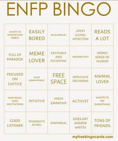 Enfp Girl Aesthetic, Enfp Bingo, Mbti Bingo, Enfp Character, Enfp Girl, Enfp Art, Enfp Aesthetic, Mbti Functions