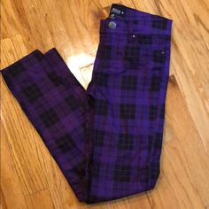 These Are So Cute And Stretchy! Purple Cotton Bottoms For School, Scene Pants, 2000s Scene, Character Clothing, Scene Fashion, Black Jean, Jean Leggings, Purple Black, Kids Bottoms