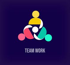 the logo for team work is shown on a dark background with colorful circles around it