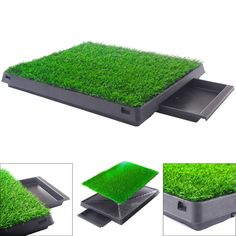 the grass tray is open and ready to be used