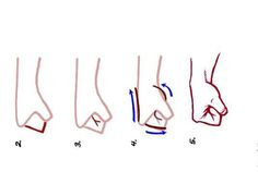 an image of different types of hands drawn in red, blue and green ink on white paper