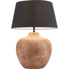 a table lamp with a black shade on it