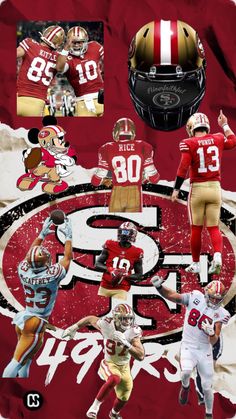 a collage of the san francisco giants and their football uniforms, as depicted in this poster