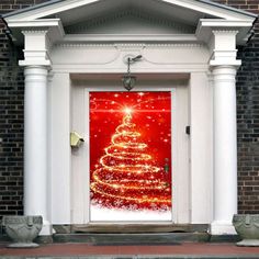 an open door with a christmas tree on it