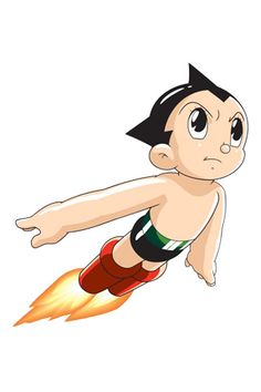 a cartoon boy flying through the air on top of a rocket