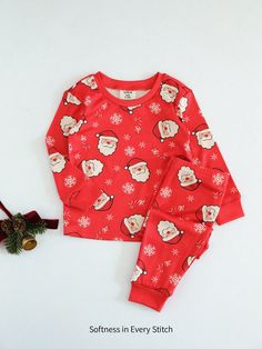 2pcs/Set Baby Girls Christmas Santa Claus & Snowflake Printed Round Neck Long Sleeve Casual Comfortable Sleepwear Pajama Set Red and White     Animal,Cartoon,Christmas,Geometric Baby Pajama Set High Stretch  Baby Girls Clothing, size features are:Bust: ,Length: ,Sleeve Length: Matching Family Holiday Pajamas, Family Holiday Pajamas, Mens Christmas Pajamas, Girls Christmas Pajamas, Baby Boy Pajamas, Christmas Party Outfits