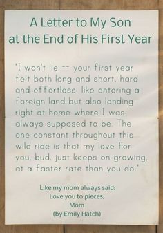 a letter to my son at the end of his first year, written on a piece of paper