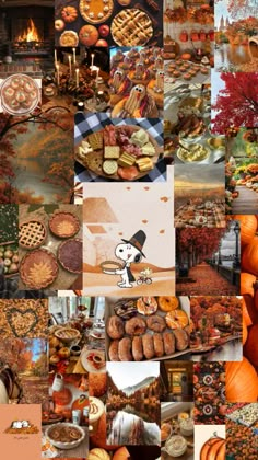 a collage of pumpkins, pies and cookies