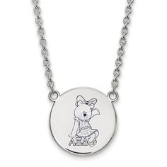 Show your greek life spirit with this Alpha Xi Delta Sorority necklace. It is crafted with rhodium plated sterling silver and is 18 Inches in length. The pendant is 19mm in width and 19mm in height (0.75 in x 0.75 in) and dangles from a 1.95mm wide cable chain. We are a certified Collegiate jewelry retailer and this authentic item is licensed by the Alpha Xi Delta Sorority and Greek Life. This enameled pendant necklace is made the USA. Delta Sorority, Caged Necklace, Zodiac Pendant Necklace, Alpha Xi Delta, Alpha Xi, Trending Necklaces, Bow Jewelry, Enamel Necklaces, Initial Pendant Necklace