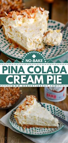 no - bake pina colada cream pie on a plate