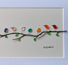 a group of birds sitting on top of a tree branch next to eachother